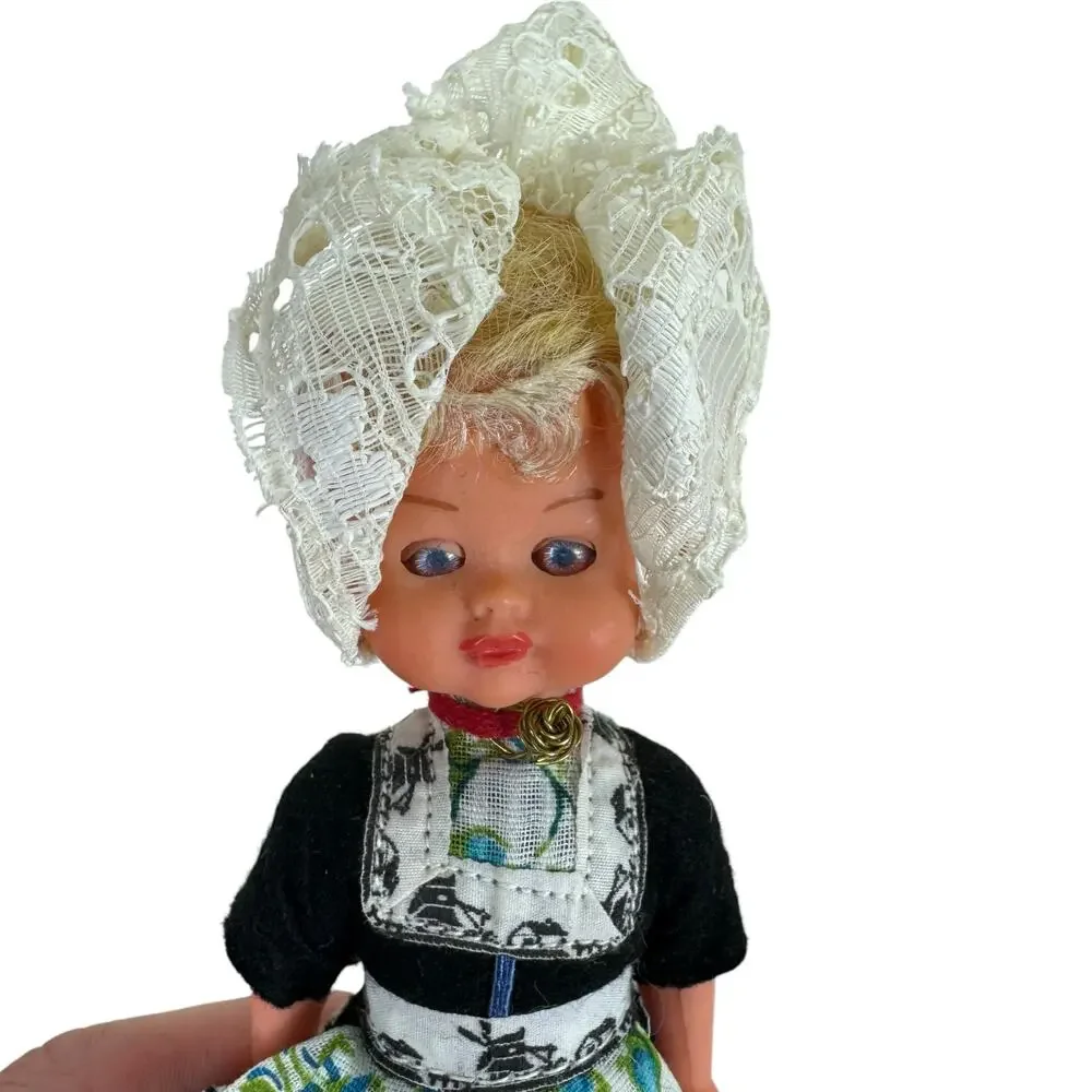 Vintage‎ Dutch Dolls Plastic With Sleeping Eyes Hand Carved Wooden Shoes 7.5